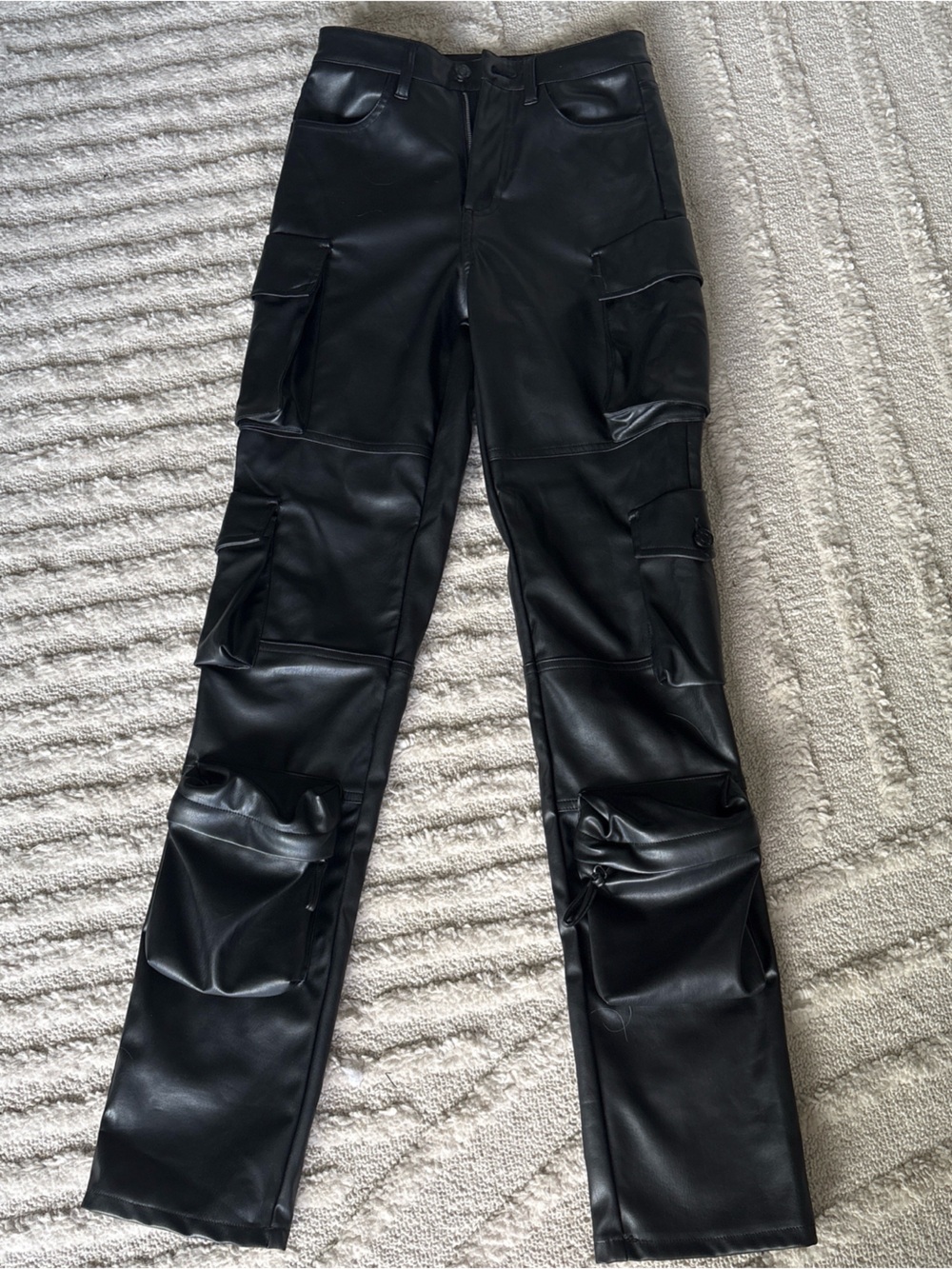 Faux Leather Cargo Pants in Black